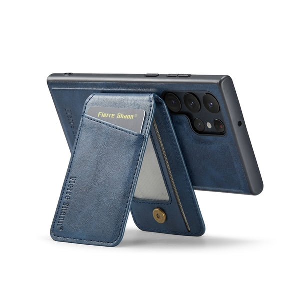 For Samsung Galaxy S24 Ultra 5G Fierre Shann Cowhide Vertical Flip Magnetic Card Holder Phone Case(Blue)
