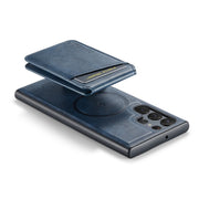 For Samsung Galaxy S24 Ultra 5G Fierre Shann Cowhide Vertical Flip Magnetic Card Holder Phone Case(Blue)