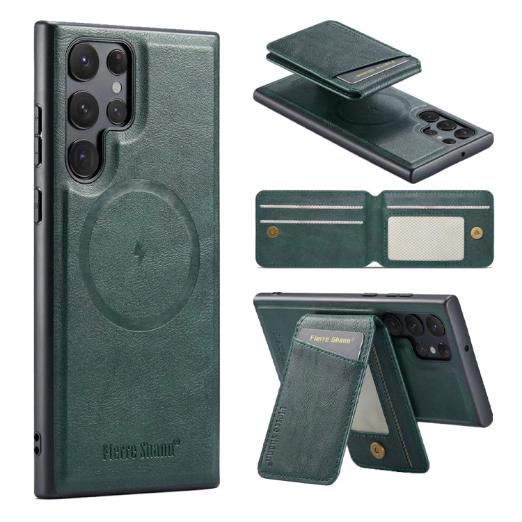 For Samsung Galaxy S24 Ultra 5G Fierre Shann Cowhide Vertical Flip Magnetic Card Holder Phone Case(Green) - free shipping - PMC Jewellery - Order now!