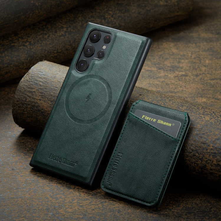 For Samsung Galaxy S24 Ultra 5G Fierre Shann Cowhide Vertical Flip Magnetic Card Holder Phone Case(Green) - free shipping - PMC Jewellery - Order now!