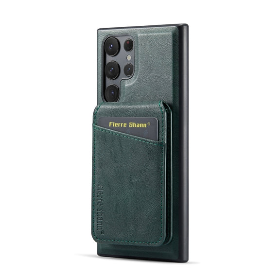For Samsung Galaxy S24 Ultra 5G Fierre Shann Cowhide Vertical Flip Magnetic Card Holder Phone Case(Green)