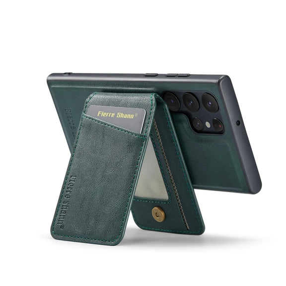 For Samsung Galaxy S24 Ultra 5G Fierre Shann Cowhide Vertical Flip Magnetic Card Holder Phone Case(Green)