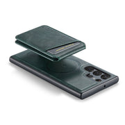 For Samsung Galaxy S24 Ultra 5G Fierre Shann Cowhide Vertical Flip Magnetic Card Holder Phone Case(Green)