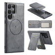 For Samsung Galaxy S24 Ultra 5G Fierre Shann Cowhide Vertical Flip Magnetic Card Holder Phone Case(Grey) - free shipping - PMC Jewellery - Order now!