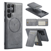 For Samsung Galaxy S24 Ultra 5G Fierre Shann Cowhide Vertical Flip Magnetic Card Holder Phone Case(Grey)