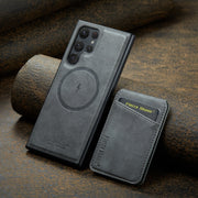 For Samsung Galaxy S24 Ultra 5G Fierre Shann Cowhide Vertical Flip Magnetic Card Holder Phone Case(Grey)
