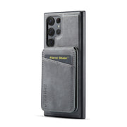 For Samsung Galaxy S24 Ultra 5G Fierre Shann Cowhide Vertical Flip Magnetic Card Holder Phone Case(Grey)