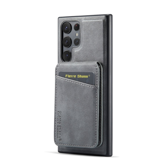 For Samsung Galaxy S24 Ultra 5G Fierre Shann Cowhide Vertical Flip Magnetic Card Holder Phone Case(Grey)