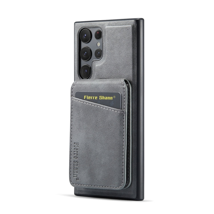 For Samsung Galaxy S24 Ultra 5G Fierre Shann Cowhide Vertical Flip Magnetic Card Holder Phone Case(Grey)