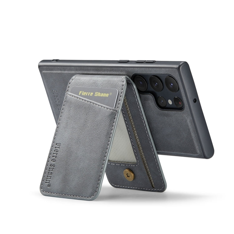 For Samsung Galaxy S24 Ultra 5G Fierre Shann Cowhide Vertical Flip Magnetic Card Holder Phone Case(Grey)