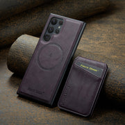 For Samsung Galaxy S24 Ultra 5G Fierre Shann Cowhide Vertical Flip Magnetic Card Holder Phone Case(Purple)