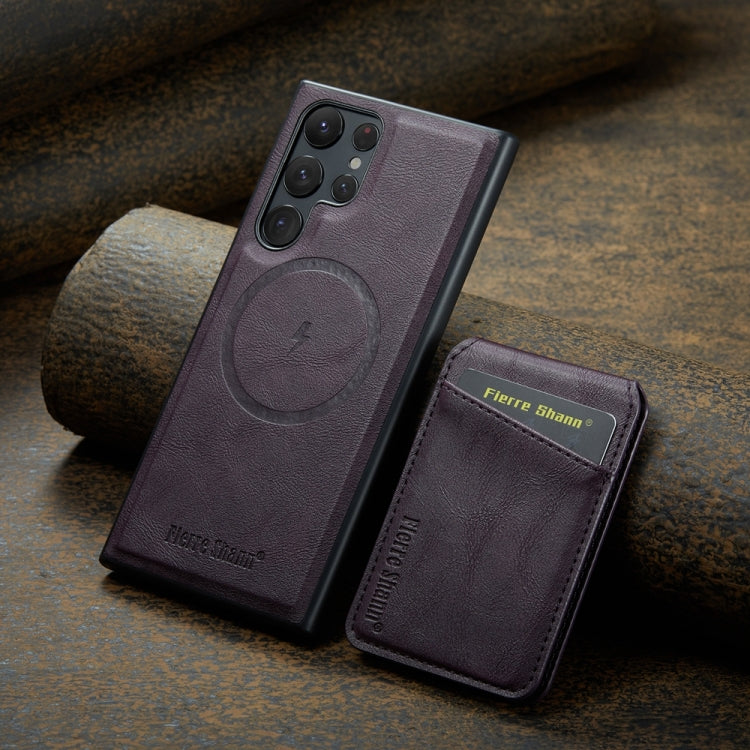 For Samsung Galaxy S24 Ultra 5G Fierre Shann Cowhide Vertical Flip Magnetic Card Holder Phone Case(Purple)