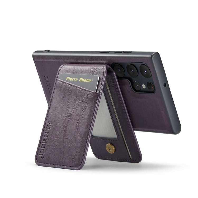 For Samsung Galaxy S24 Ultra 5G Fierre Shann Cowhide Vertical Flip Magnetic Card Holder Phone Case(Purple)