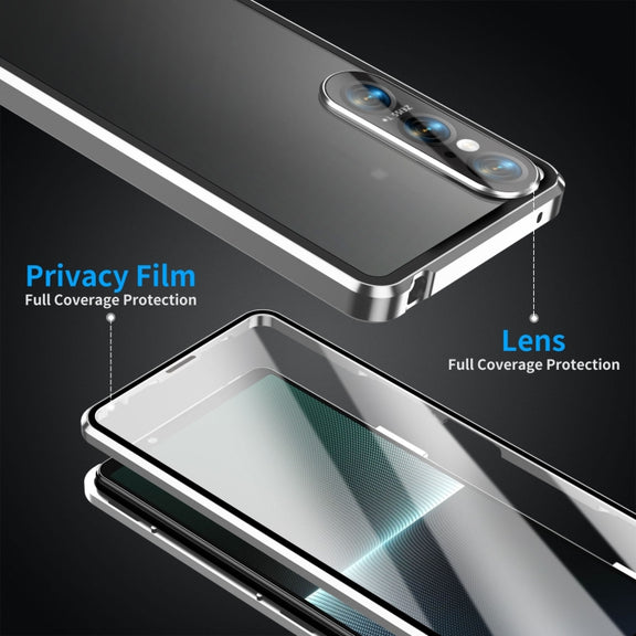 For Sony Xperia 1 V HD Magnetic Metal Tempered Glass Phone Case(Silver)