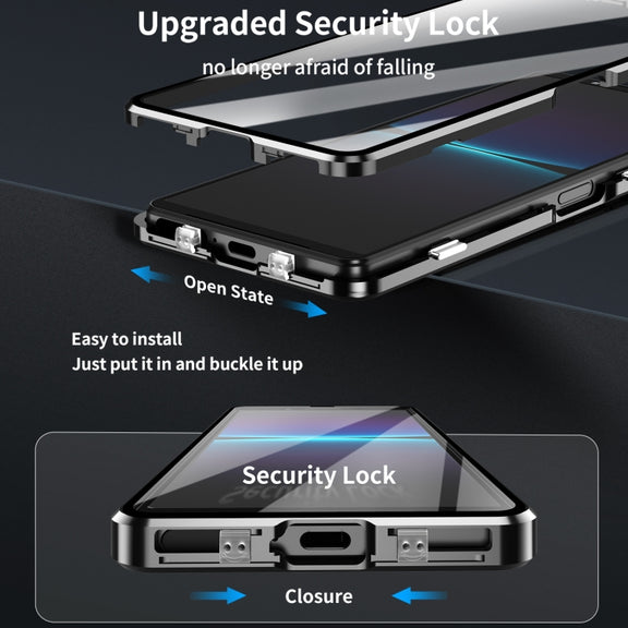 For Sony Xperia 10 V HD Magnetic Metal Tempered Glass Phone Case(Black)