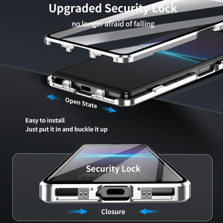 For Sony Xperia 10 V HD Magnetic Metal Tempered Glass Phone Case(Silver)