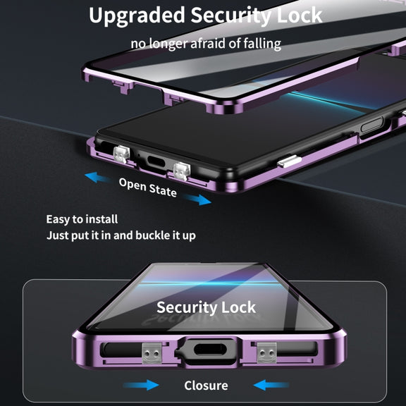 For Sony Xperia 10 V HD Magnetic Metal Tempered Glass Phone Case(Purple)