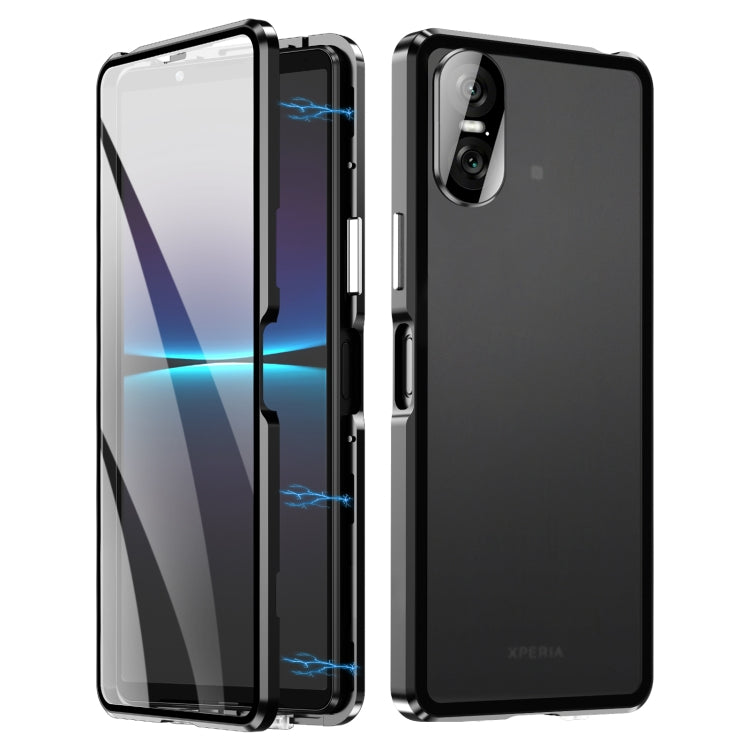 For Sony Xperia 10 VI HD Magnetic Metal Tempered Glass Phone Case(Black) - Sony Cases by PMC TechLife | Online Shopping South Africa | PMC TechLife | Buy Now Pay Later Mobicred