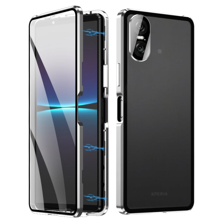 For Sony Xperia 10 VI HD Magnetic Metal Tempered Glass Phone Case(Silver) - Sony Cases by PMC TechLife | Online Shopping South Africa | PMC TechLife | Buy Now Pay Later Mobicred