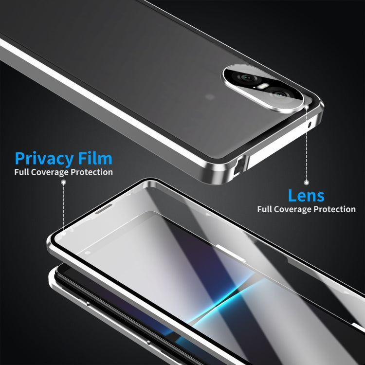 For Sony Xperia 10 VI HD Magnetic Metal Tempered Glass Phone Case(Silver) - Sony Cases by PMC TechLife | Online Shopping South Africa | PMC TechLife | Buy Now Pay Later Mobicred