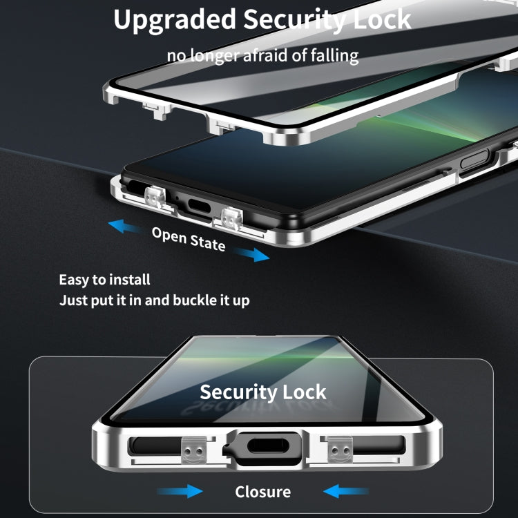For Sony Xperia 10 VI HD Magnetic Metal Tempered Glass Phone Case(Silver) - Sony Cases by PMC TechLife | Online Shopping South Africa | PMC TechLife | Buy Now Pay Later Mobicred