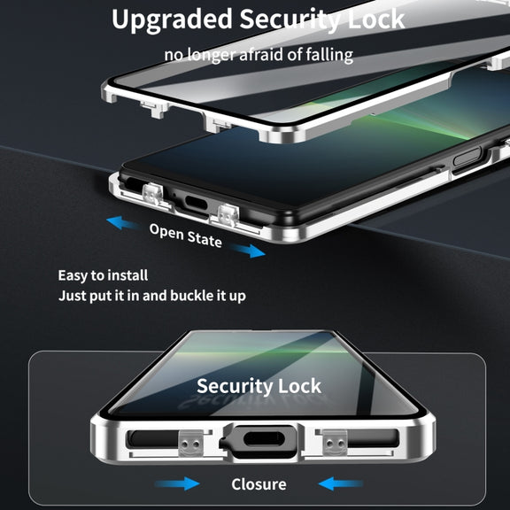 For Sony Xperia 10 VI HD Magnetic Metal Tempered Glass Phone Case(Silver)