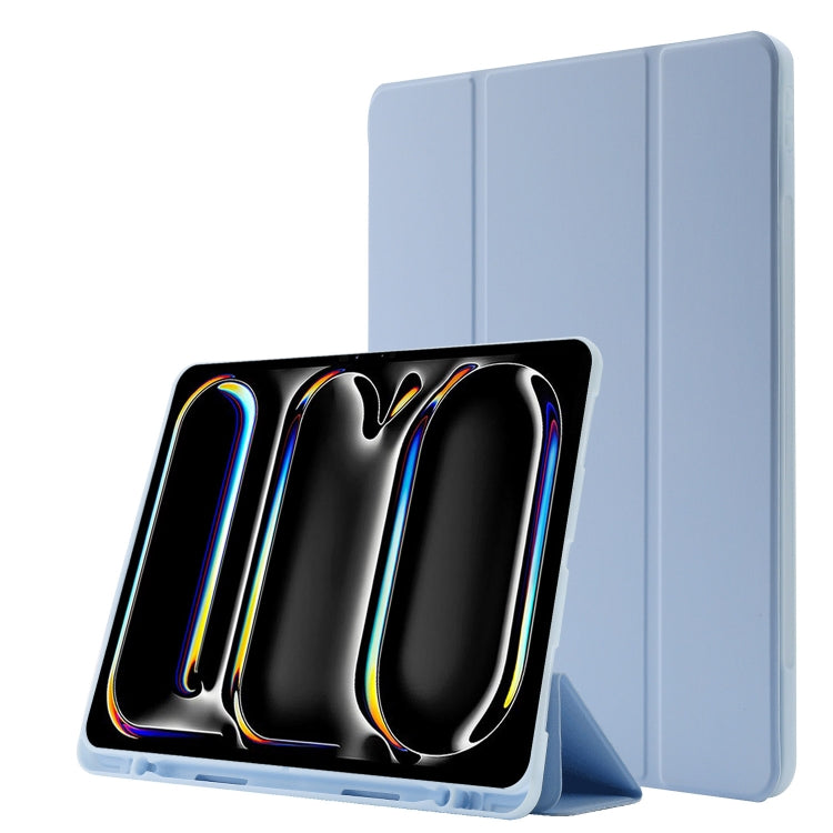 For iPad Pro 11 2024 Skin Feel Tri-fold Leather Tablet Case with Pen Slot(Light Blue) - iPad Pro 11 2024 Cases by PMC TechLife | Online Shopping South Africa | PMC TechLife | Buy Now Pay Later Mobicred