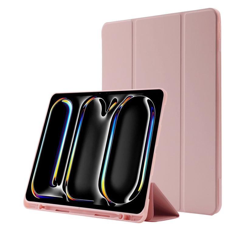 For iPad Pro 11 2024 Skin Feel Tri-fold Leather Tablet Case with Pen Slot(Pink) - iPad Pro 11 2024 Cases by PMC TechLife | Online Shopping South Africa | PMC TechLife | Buy Now Pay Later Mobicred