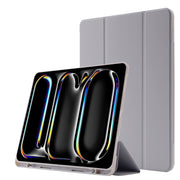 For iPad Pro 11 2024 Skin Feel Tri-fold Leather Tablet Case with Pen Slot(Grey)
