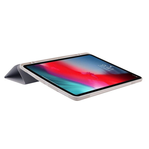 For iPad Pro 11 2024 Skin Feel Tri-fold Leather Tablet Case with Pen Slot(Grey)