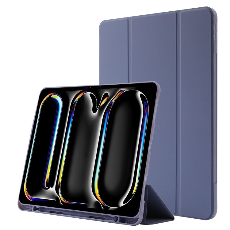 For iPad Pro 11 2024 Skin Feel Tri-fold Leather Tablet Case with Pen Slot(Lavender) - iPad Pro 11 2024 Cases by PMC TechLife | Online Shopping South Africa | PMC TechLife | Buy Now Pay Later Mobicred