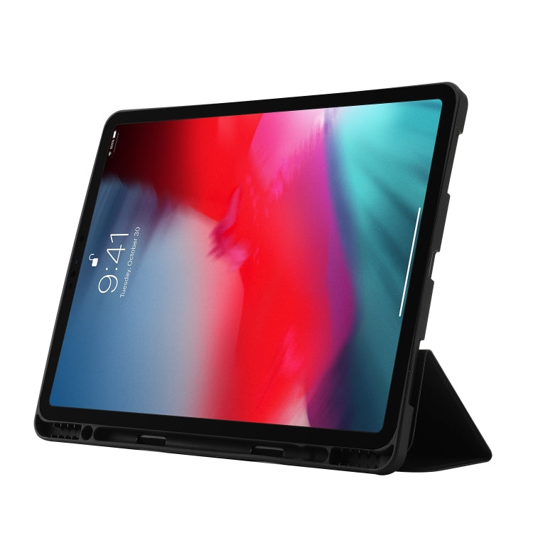 For iPad Pro 11 2024 Skin Feel Tri-fold Leather Tablet Case with Pen Slot(Black) - iPad Pro 11 2024 Cases by PMC TechLife | Online Shopping South Africa | PMC TechLife | Buy Now Pay Later Mobicred