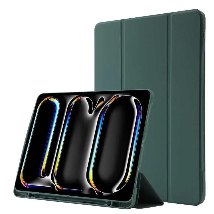 For iPad Pro 13 2024 Skin Feel Tri-fold Leather Tablet Case with Pen Slot(Dark Green) - iPad Pro 13 2024 Cases by PMC TechLife | Online Shopping South Africa | PMC TechLife | Buy Now Pay Later Mobicred
