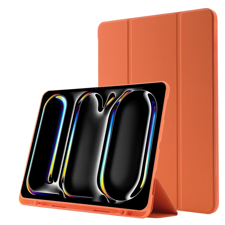 For iPad Pro 13 2024 Skin Feel Tri-fold Leather Tablet Case with Pen Slot(Orange) - iPad Pro 13 2024 Cases by PMC TechLife | Online Shopping South Africa | PMC TechLife | Buy Now Pay Later Mobicred