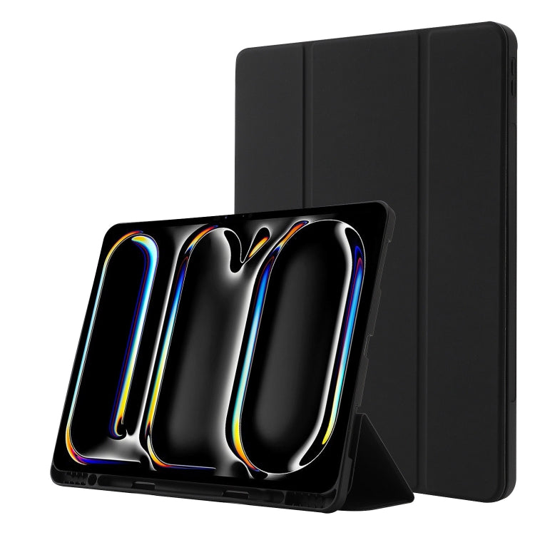 For iPad Pro 13 2024 Skin Feel Tri-fold Leather Tablet Case with Pen Slot(Black) - iPad Pro 13 2024 Cases by PMC TechLife | Online Shopping South Africa | PMC TechLife | Buy Now Pay Later Mobicred