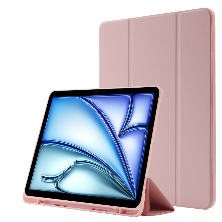 For iPad Air 11 2025 / 2024 Skin Feel Tri-fold Leather Tablet Case with Pen Slot(Pink) - iPad Air 11 2025 / 2024 Cases by PMC TechLife | Online Shopping South Africa | PMC TechLife | Buy Now Pay Later Mobicred