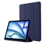 For iPad Air 11 2025 / 2024 Skin Feel Tri-fold Leather Tablet Case with Pen Slot(Dark Blue)