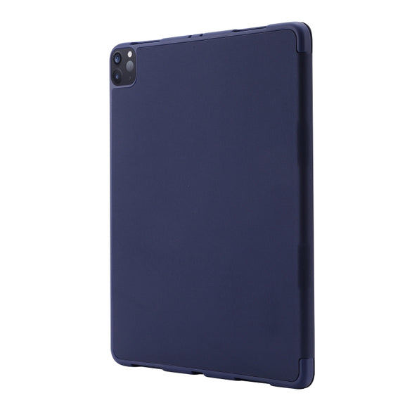 For iPad Air 11 2025 / 2024 Skin Feel Tri-fold Leather Tablet Case with Pen Slot(Dark Blue)