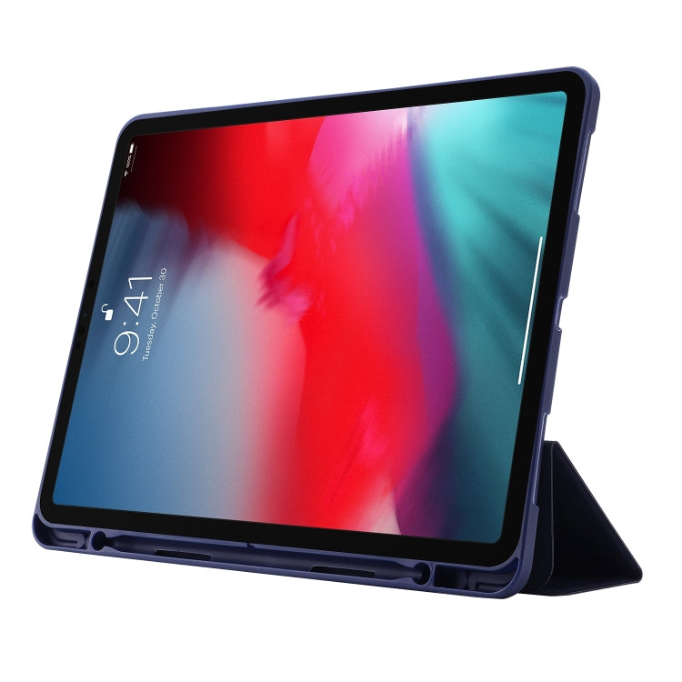 For iPad Air 11 2025 / 2024 Skin Feel Tri-fold Leather Tablet Case with Pen Slot(Dark Blue) - iPad Air 11 2025 / 2024 Cases by PMC TechLife | Online Shopping South Africa | PMC TechLife | Buy Now Pay Later Mobicred