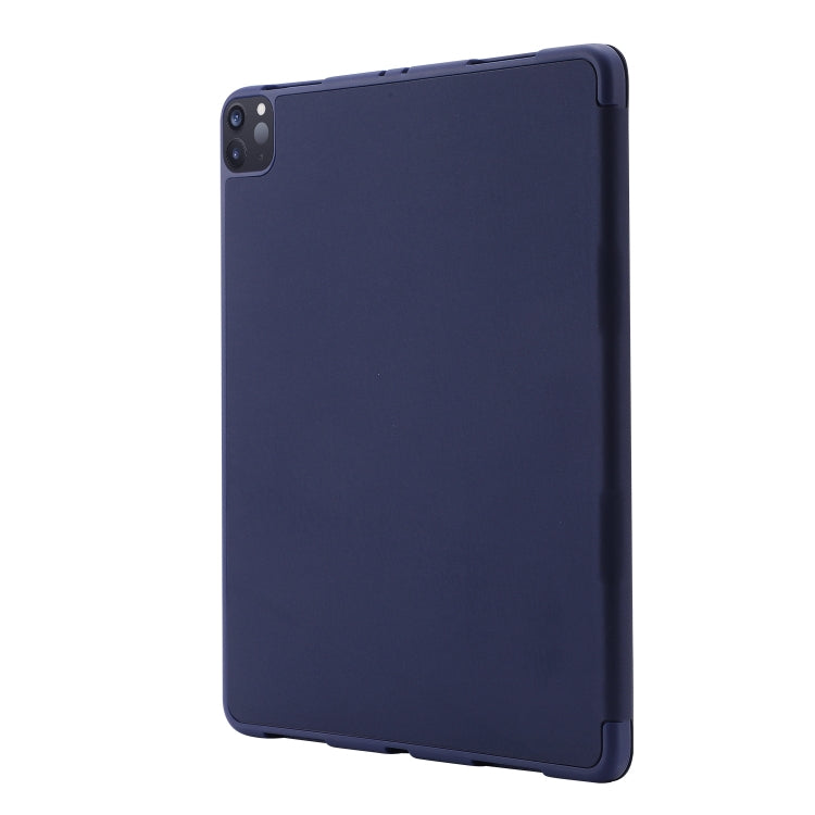 For iPad Air 13 2025 / 2024 Skin Feel Tri-fold Leather Tablet Case with Pen Slot(Dark Blue)
