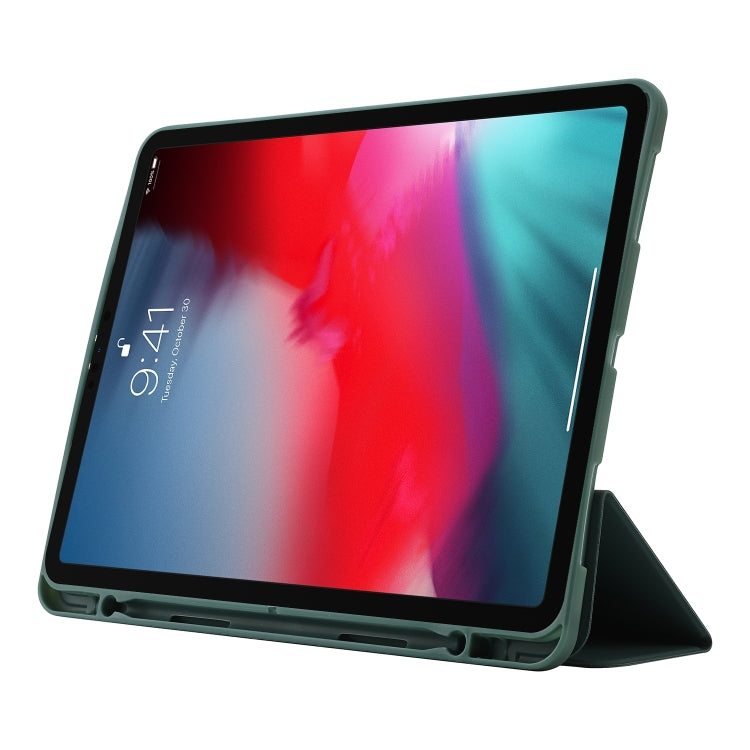 For iPad Air 13 2024 Skin Feel Tri-fold Leather Tablet Case with Pen Slot(Dark Green) - iPad Air 13 2024 Cases by PMC TechLife | Online Shopping South Africa | PMC TechLife | Buy Now Pay Later Mobicred