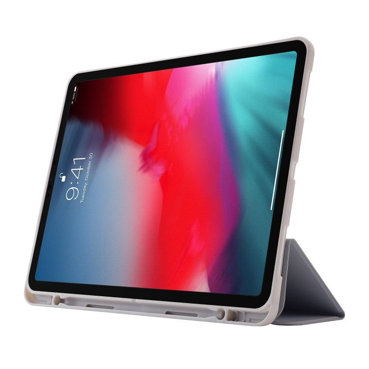 For iPad Air 13 2025 / 2024 Skin Feel Tri-fold Leather Tablet Case with Pen Slot(Grey) - iPad Air 13 2025 / 2024 Cases by PMC TechLife | Online Shopping South Africa | PMC TechLife | Buy Now Pay Later Mobicred