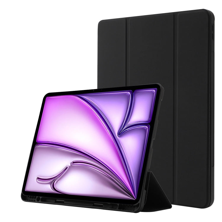 For iPad Air 13 2024 Skin Feel Tri-fold Leather Tablet Case with Pen Slot(Black) - iPad Air 13 2024 Cases by PMC TechLife | Online Shopping South Africa | PMC TechLife | Buy Now Pay Later Mobicred