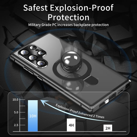 For Samsung Galaxy S24 Ultra 5G MagSafe Magnetic Privacy Frosted Tempered Glass Holder Phone Case(Black)