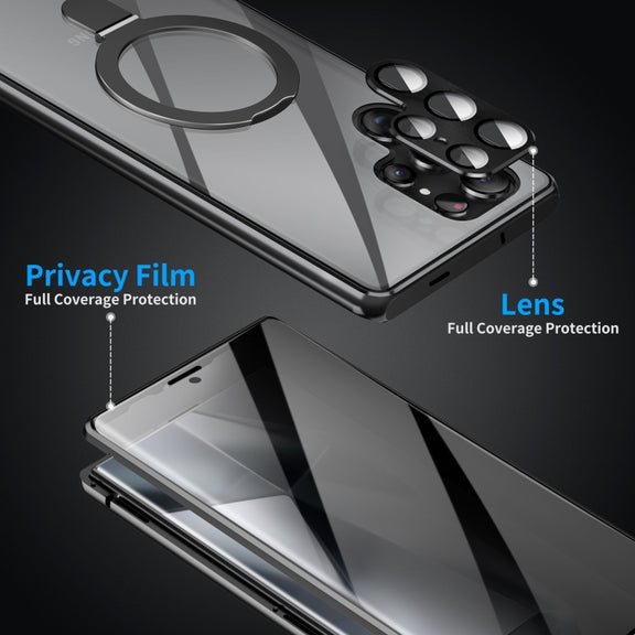 For Samsung Galaxy S24 Ultra 5G MagSafe Magnetic Privacy Frosted Tempered Glass Holder Phone Case(Black)