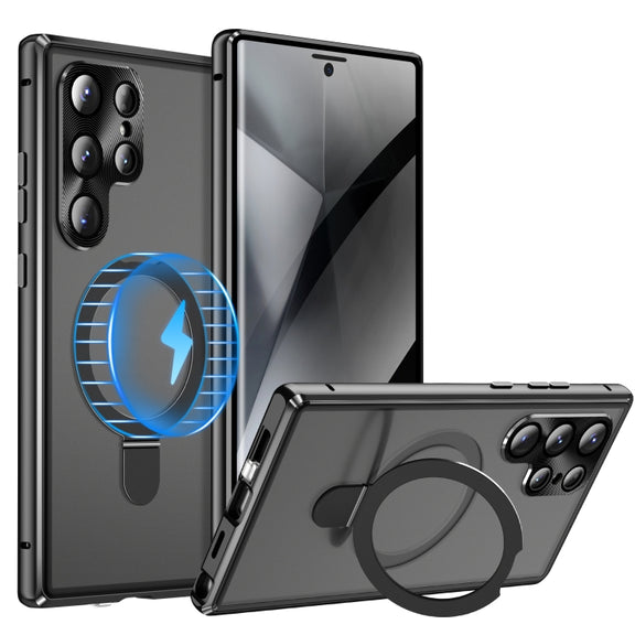 For Samsung Galaxy S24 Ultra 5G MagSafe Magnetic Privacy Frosted Tempered Glass Holder Phone Case(Black)