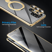 For Samsung Galaxy S24 Ultra 5G MagSafe Magnetic Privacy Frosted Tempered Glass Holder Phone Case(Gold)