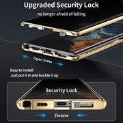 For Samsung Galaxy S24 Ultra 5G MagSafe Magnetic Privacy Frosted Tempered Glass Holder Phone Case(Gold)