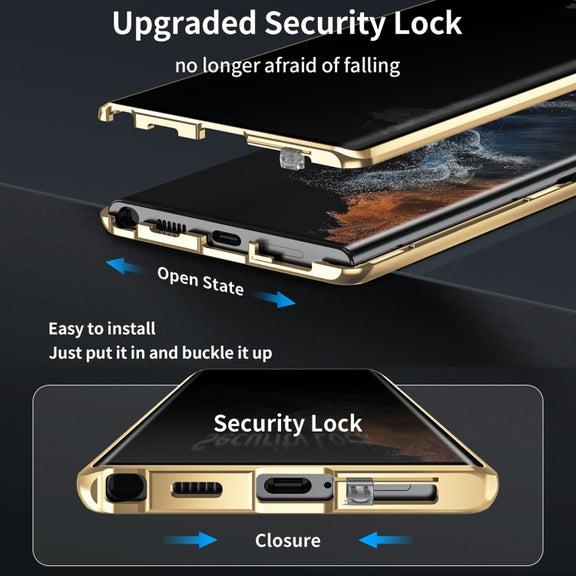 For Samsung Galaxy S24 Ultra 5G MagSafe Magnetic Privacy Frosted Tempered Glass Holder Phone Case(Gold)