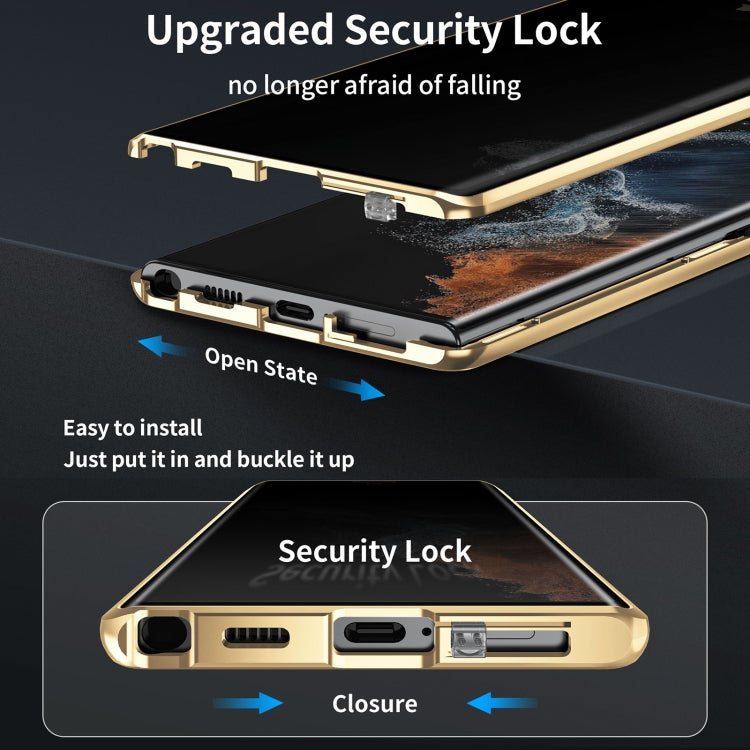 For Samsung Galaxy S24 Ultra 5G MagSafe Magnetic Privacy Frosted Tempered Glass Holder Phone Case(Gold)